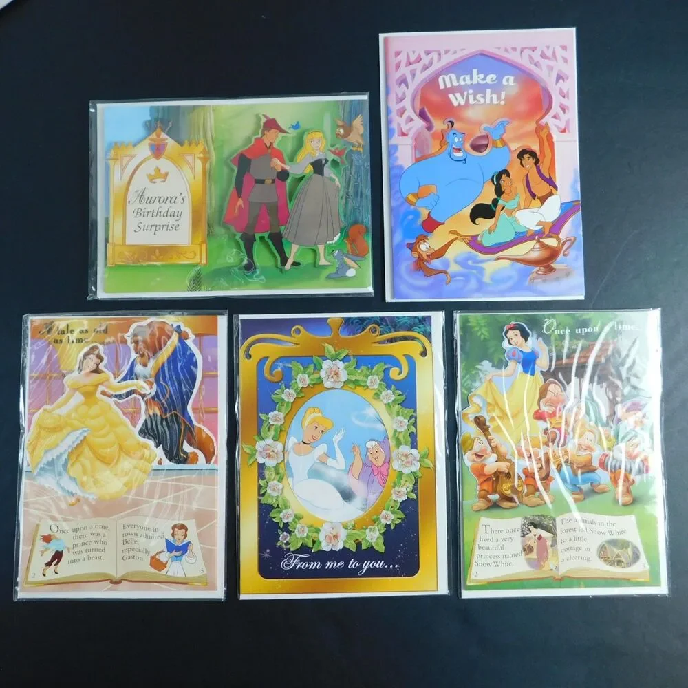 Disney Birthday Cards Pop-Up Storybook & Envelopes Wish Fun Cinderella Lot of 5